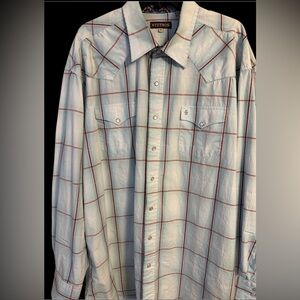 Stetson Light Blue and Red Plaid Snap Button Down Shirt Men’s 3XL